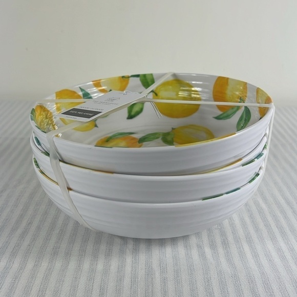 The Farmhouse Rachel Ashwell Set of 4 Melamine Pasta Salad Bowls Lemon Print - Picture 3 of 3